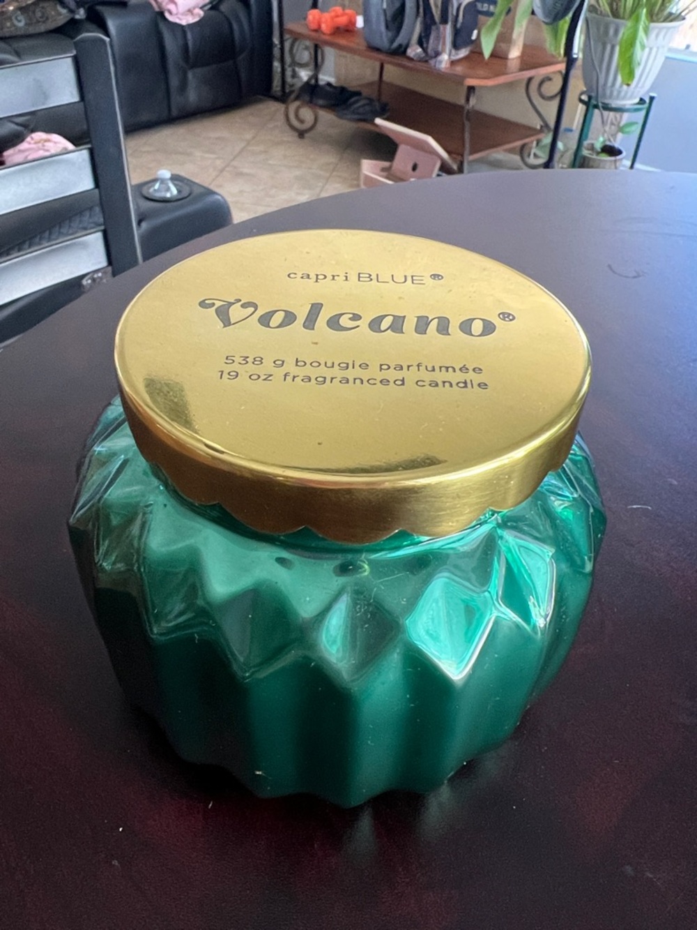 capri BLUE Volcano Scented Candle - Green Jar with Gold Lid